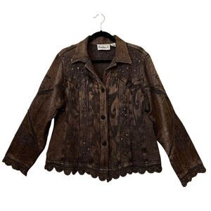 Flashback Jacket Copper Embroidered Sequined Crochet Trim Size XL Western, Goth